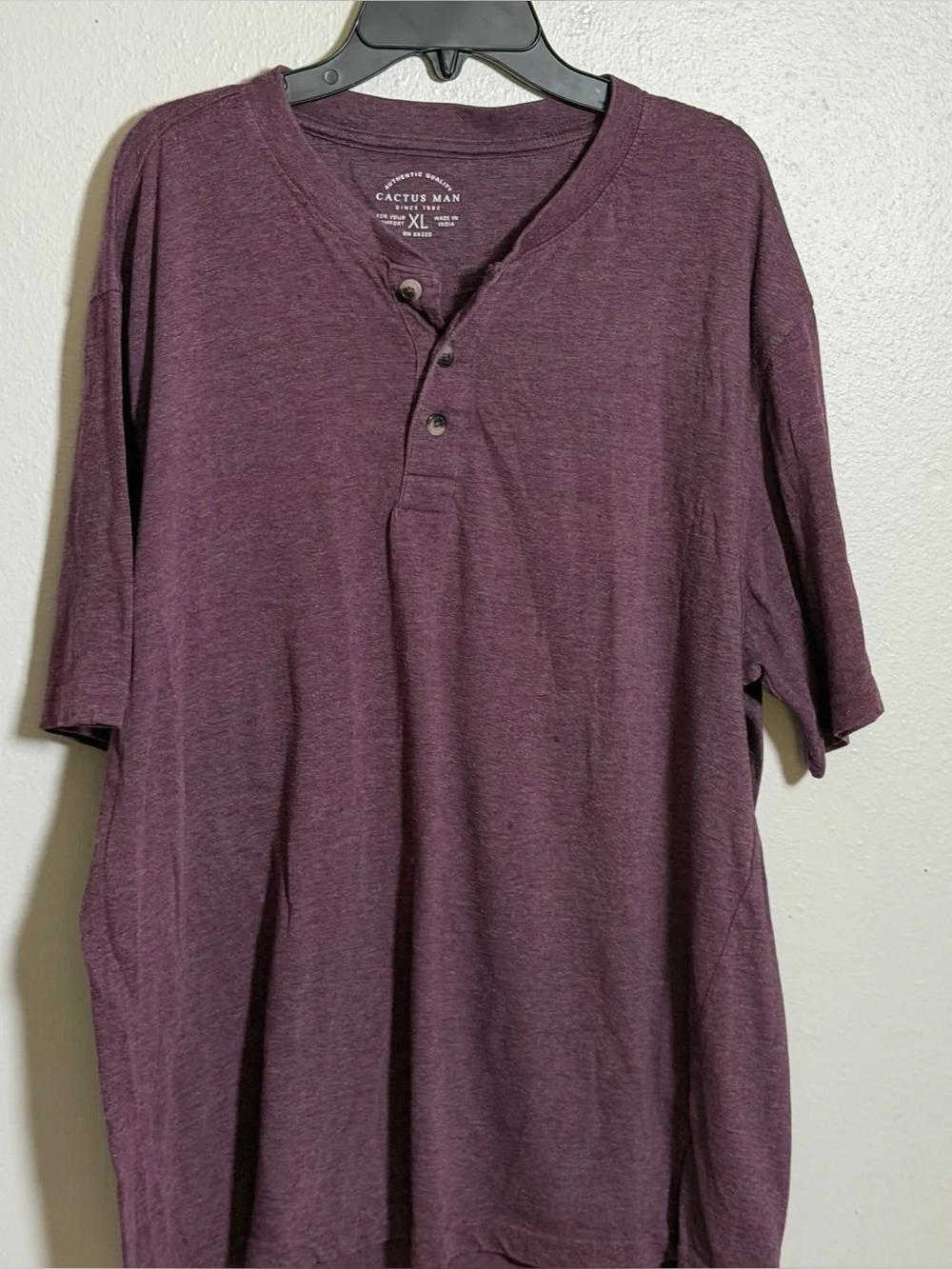 Cactus Man Minimalist Henley Short Sleeve Shirt‎ Casual Purple Plum size XL
